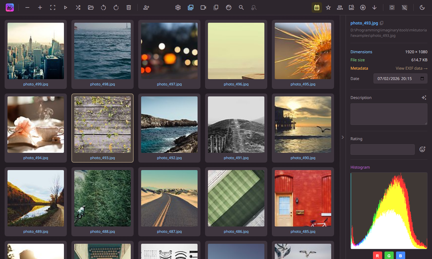 Gallery view showing a grid of image thumbnails